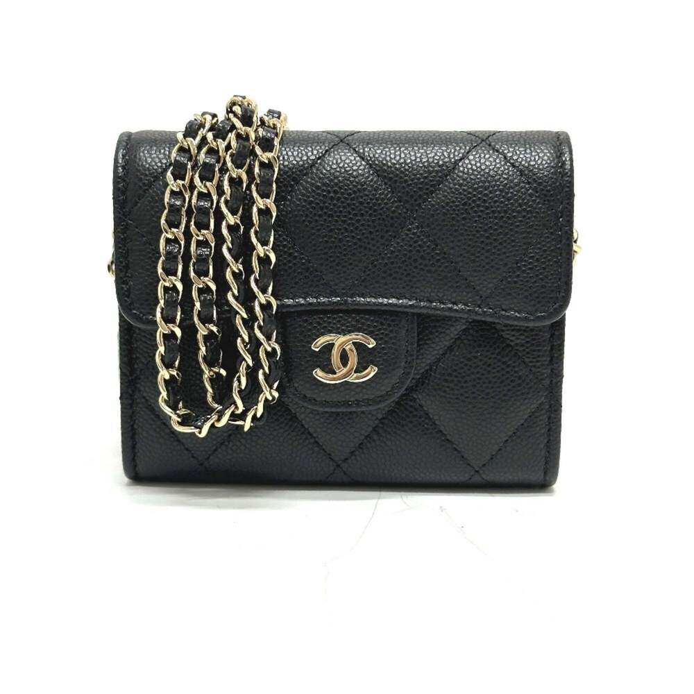 CHANEL Black Caviar Leather Logo Pochette Wallet - Picture 1 of 13